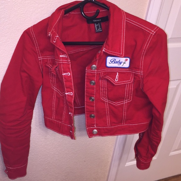 Red jean jacket forever 21 Clearance
